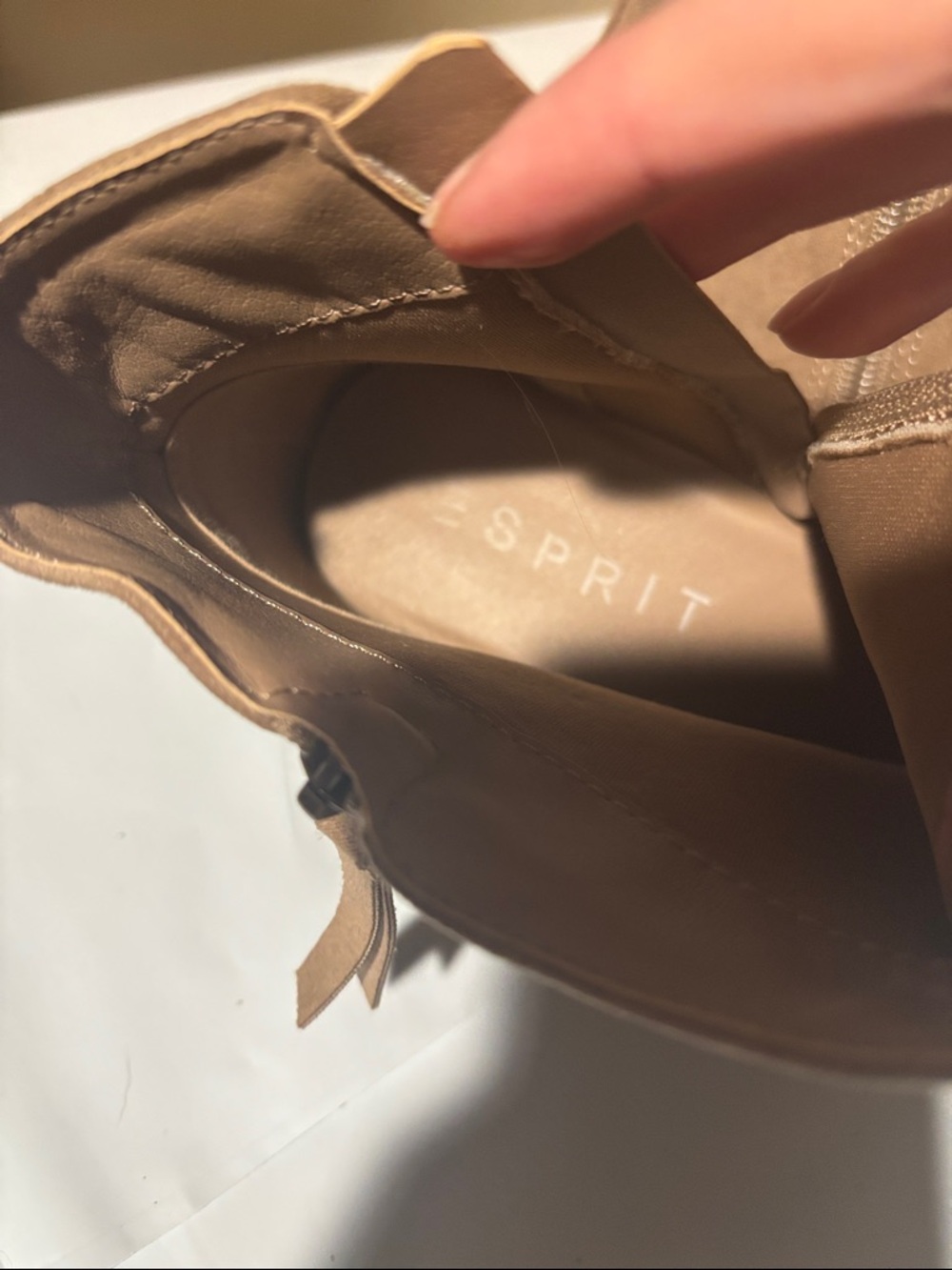 Esprit Tan Suede Pointed Toe Ankle Booties with Side Zip - Picture 3 of 6